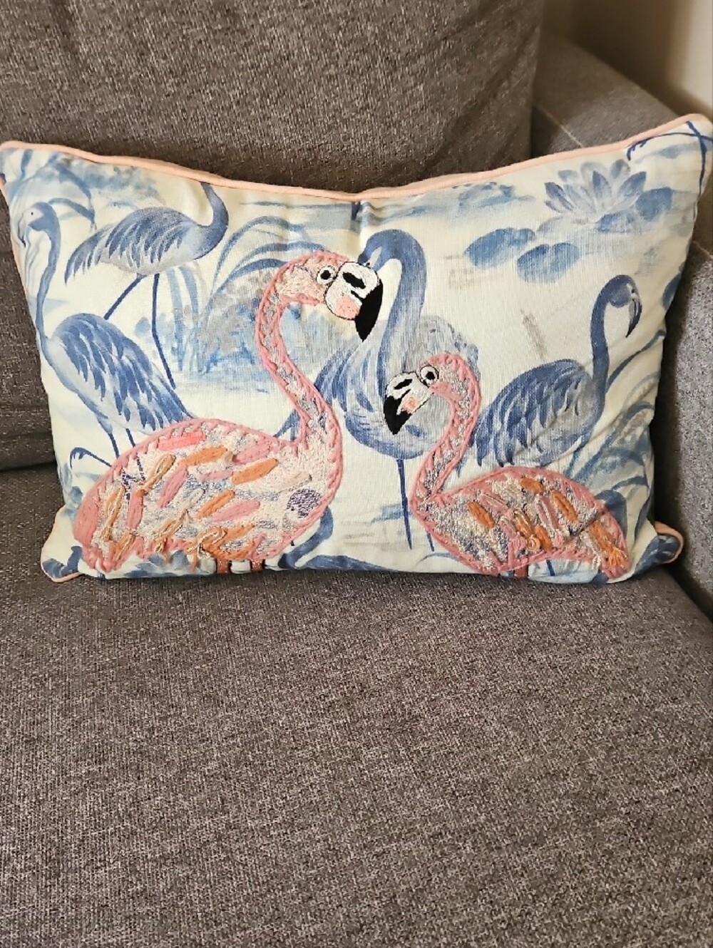 Pink Flamingo Embroidered Decorative Pillow - Home Accents - Picture 5 of 7